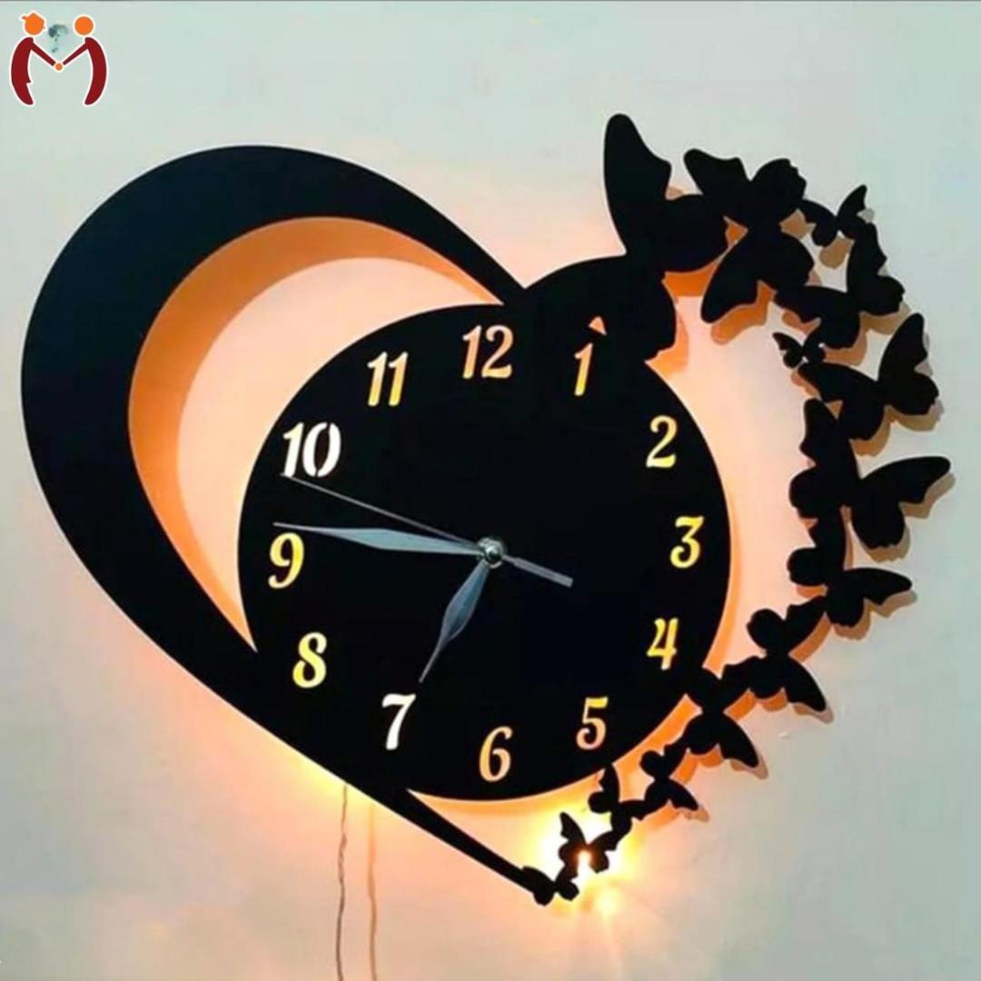 heart & Butterfly Wall Clock Black Battery Operated,