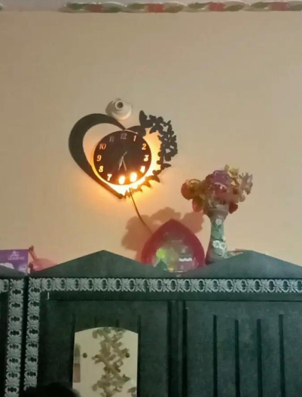 heart & Butterfly Wall Clock Black Battery Operated,