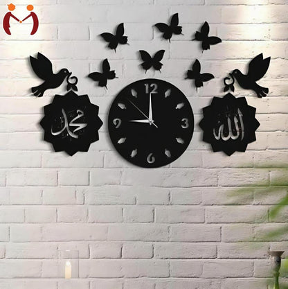 3D Wall Clock Black MDF Modern Design