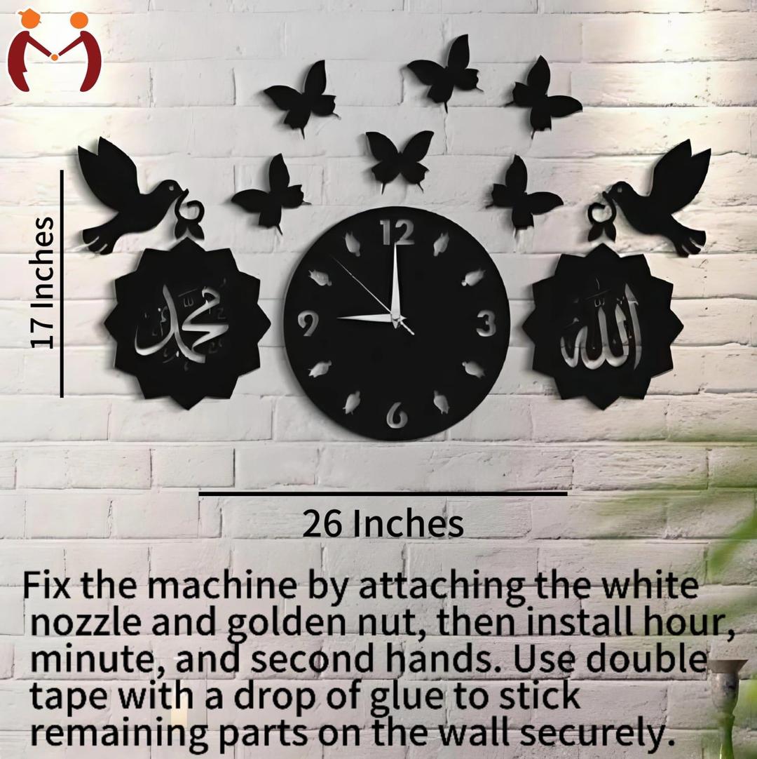 3D Wall Clock Black MDF Modern Design
