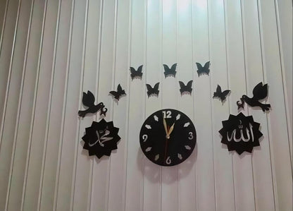 3D Wall Clock Black MDF Modern Design