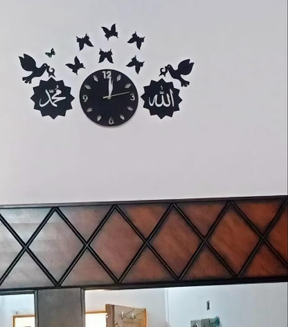 3D Wall Clock Black MDF Modern Design