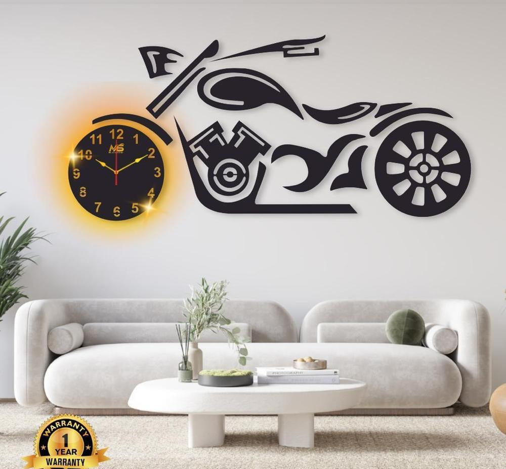 Motorbike Wall Clock with Glowing Backlight Black