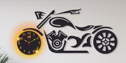 Motorbike Wall Clock with Glowing Backlight Black