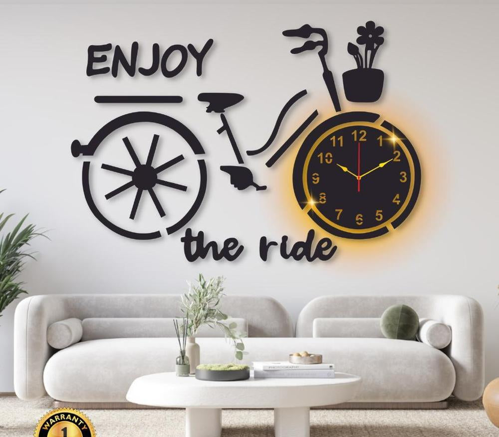 Bicycle Wall Clock with Backlight Modern Living Room Decor