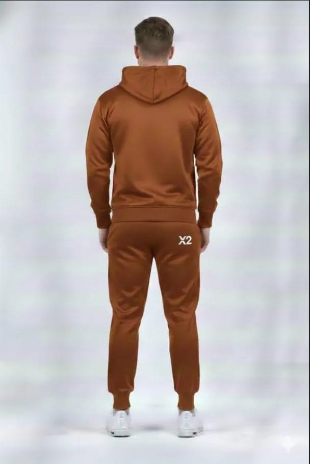 Man Brown Printer Hoodie Track Suit