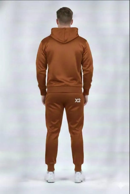 Man Brown Printer Hoodie Track Suit