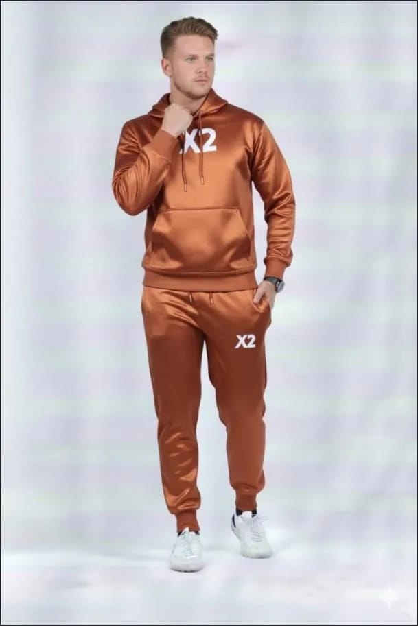 Man Brown Printer Hoodie Track Suit