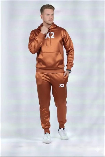 Man Brown Printer Hoodie Track Suit
