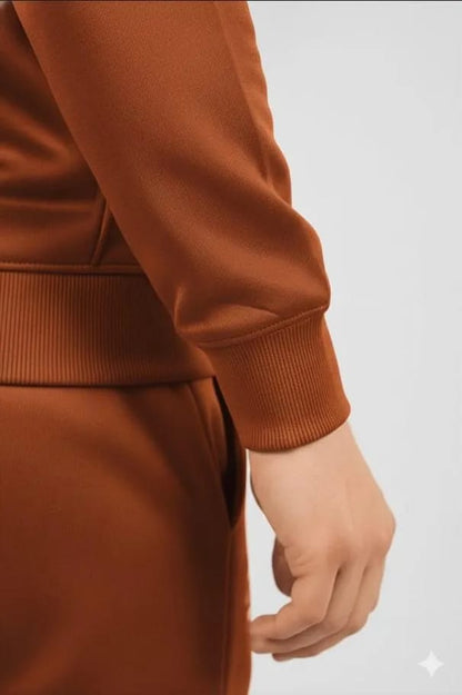 Man S Brown Fleece Track Suit Ban Collar Drawstring Pants