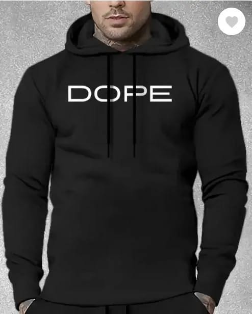 Men Black Fleece Printed Hoodie Track Suit Slim Fit
